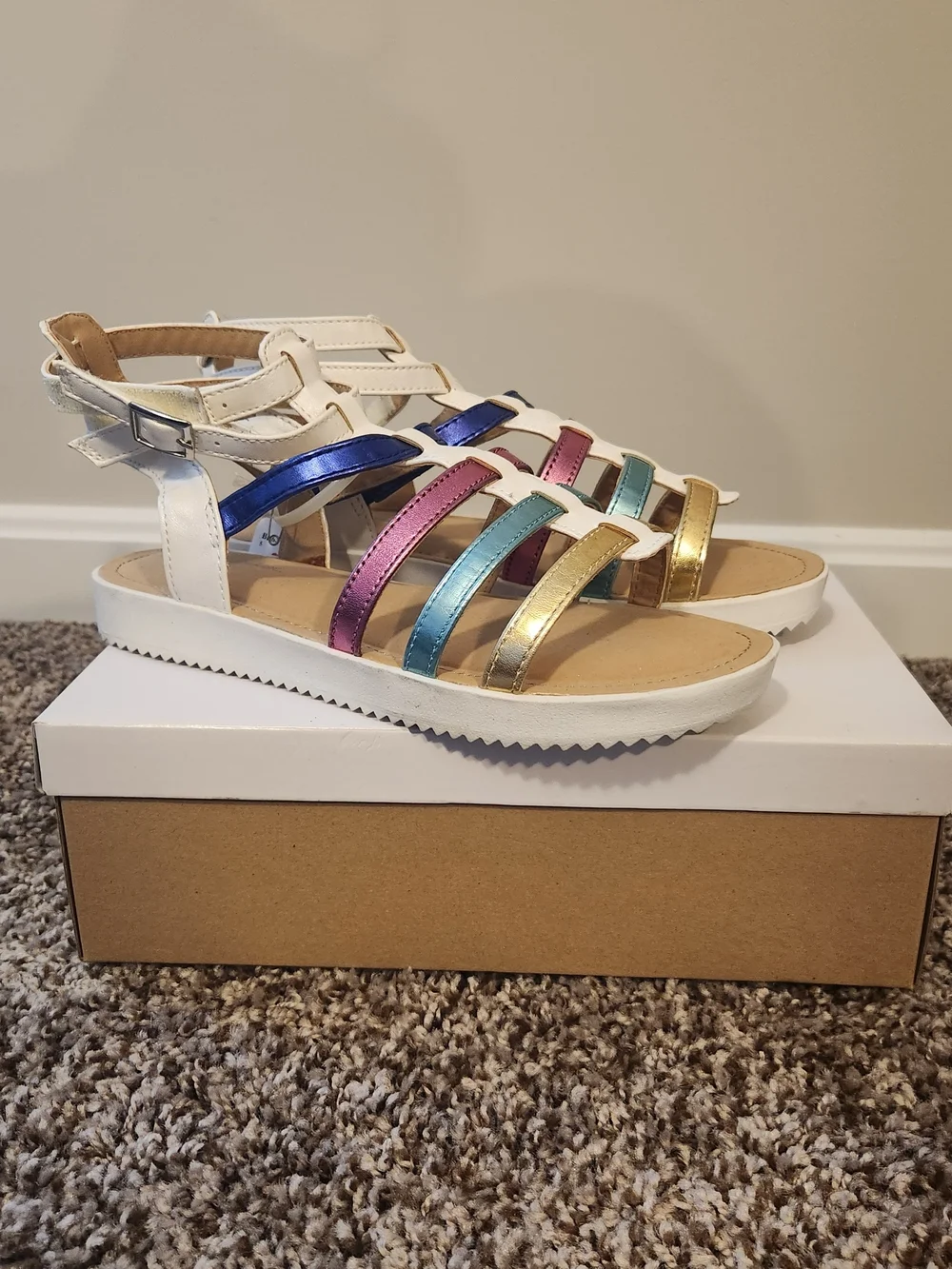 Hanna Andersson Gladiator Sandals with Metallic Blue Pink Teal Gold Straps